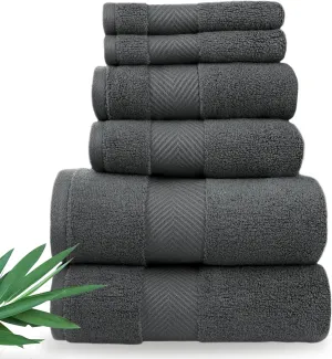 Bamboo Viscose Bath Towels - Ultra Soft & Plush 700 GSM Luxury Bath Towels - Super Absorbent & Quick Drying - 6 Piece Towel Set (Granite Grey)