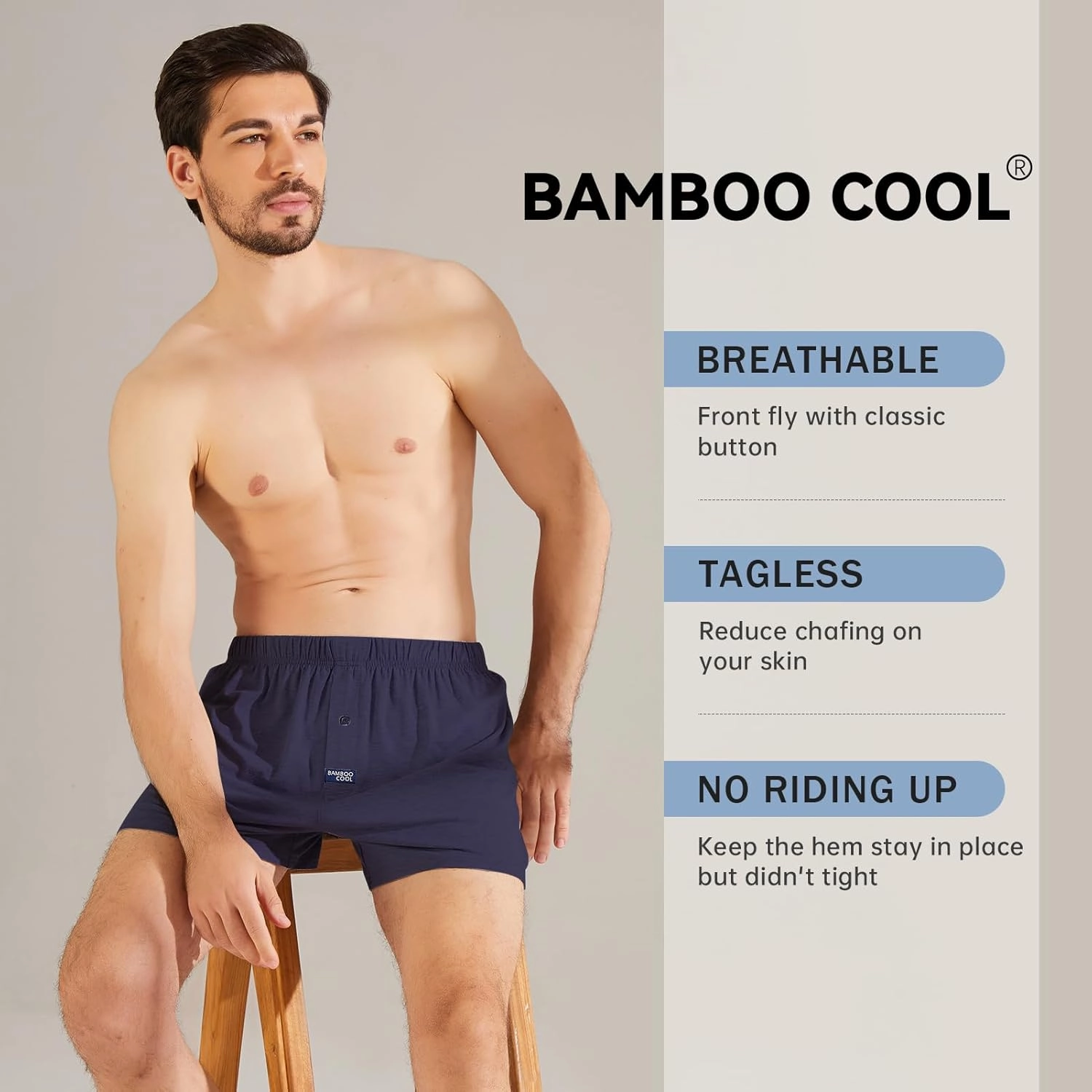 BAMBOO COOL Men's Boxer Short 3-Pack Bamboo Boxers for Men Classic Relaxed Fit Stretch Short