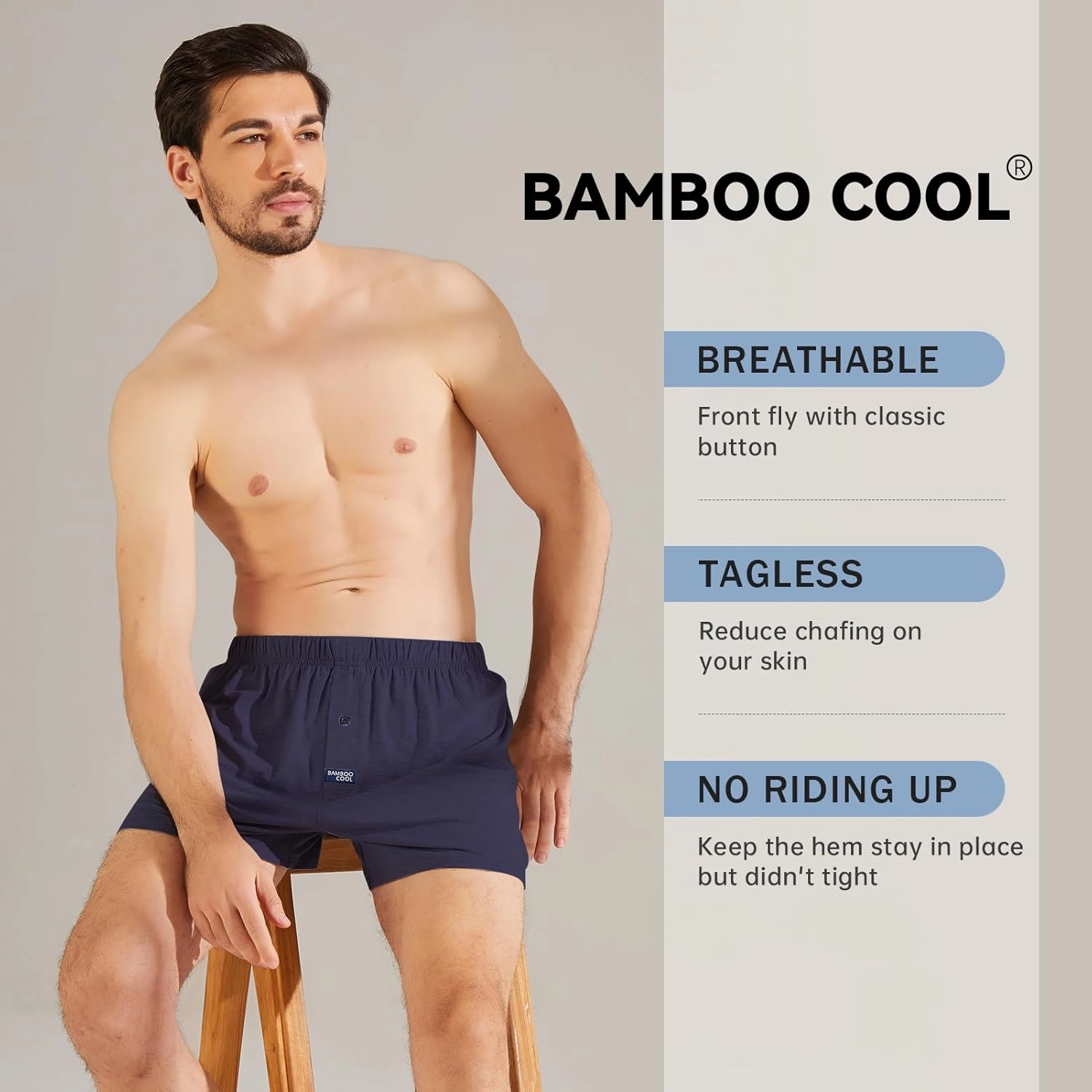BAMBOO COOL Men's Boxer Short 3-Pack Bamboo Boxers for Men Classic Relaxed Fit Stretch Short