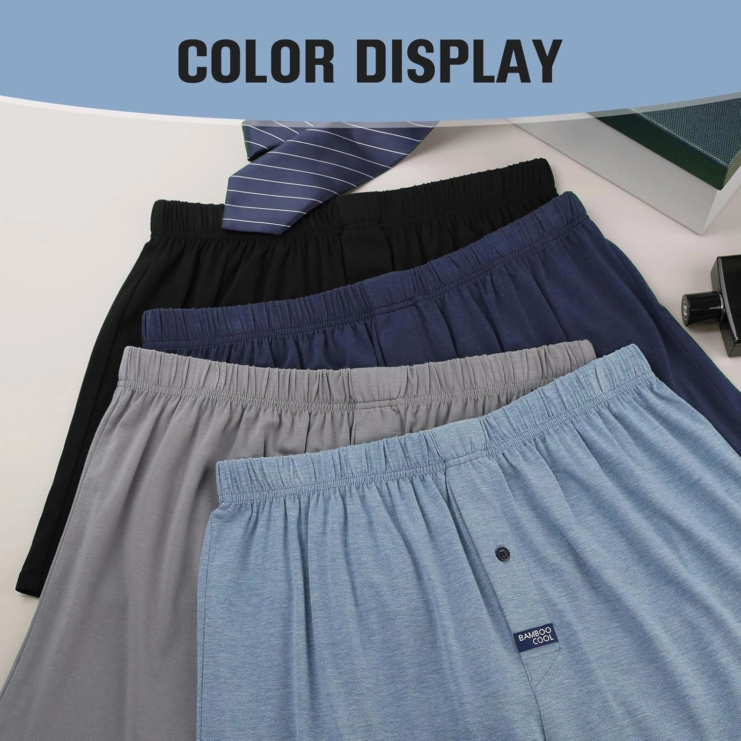 BAMBOO COOL Men's Boxer Short 3-Pack Bamboo Boxers for Men Classic Relaxed Fit Stretch Short