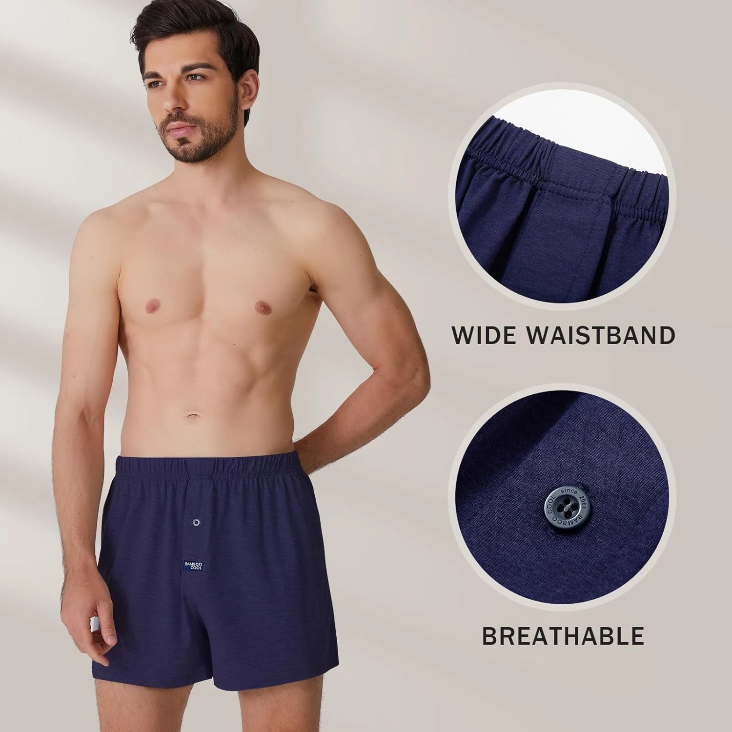 BAMBOO COOL Men's Boxer Short 3-Pack Bamboo Boxers for Men Classic Relaxed Fit Stretch Short