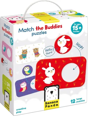 Banana Panda Match The Buddies Toddler Puzzles - Beginner Puzzles Set & Matching Activity with 12 Large 2-Piece Puzzles for Early Learning and Motor Skills Development, for Kids Ages 15 Months & up