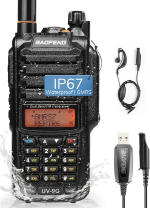 BAOFENG UV-9G GMRS Radio, IP67 Waterproof Two Way Radio for Adults, NOAA Scanner & Receiver Long Range Rechargeable Handheld Radio, Repeater Compatible, with Programming Cable