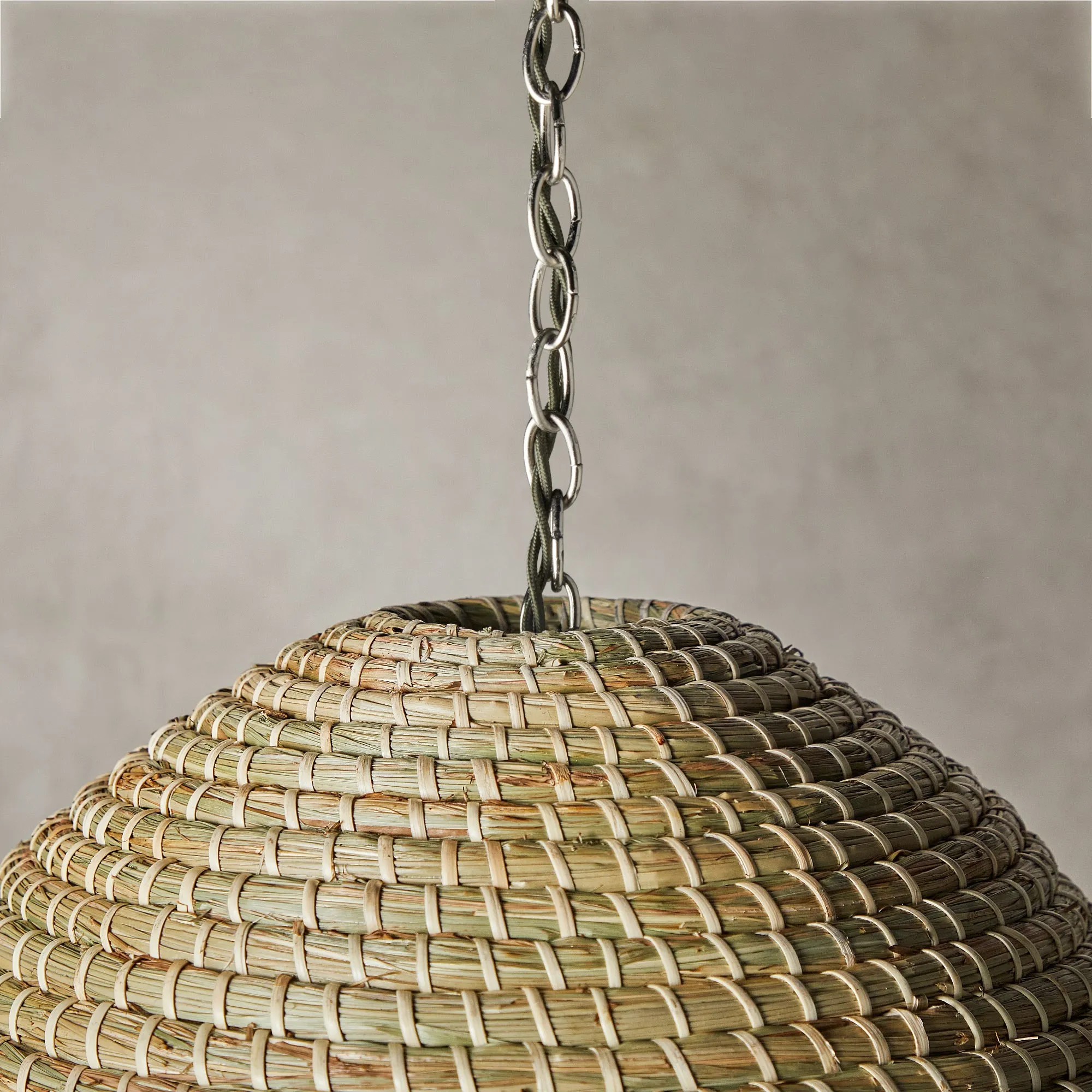 Barolo pendant shade in natural seagrass with turquoise stripe