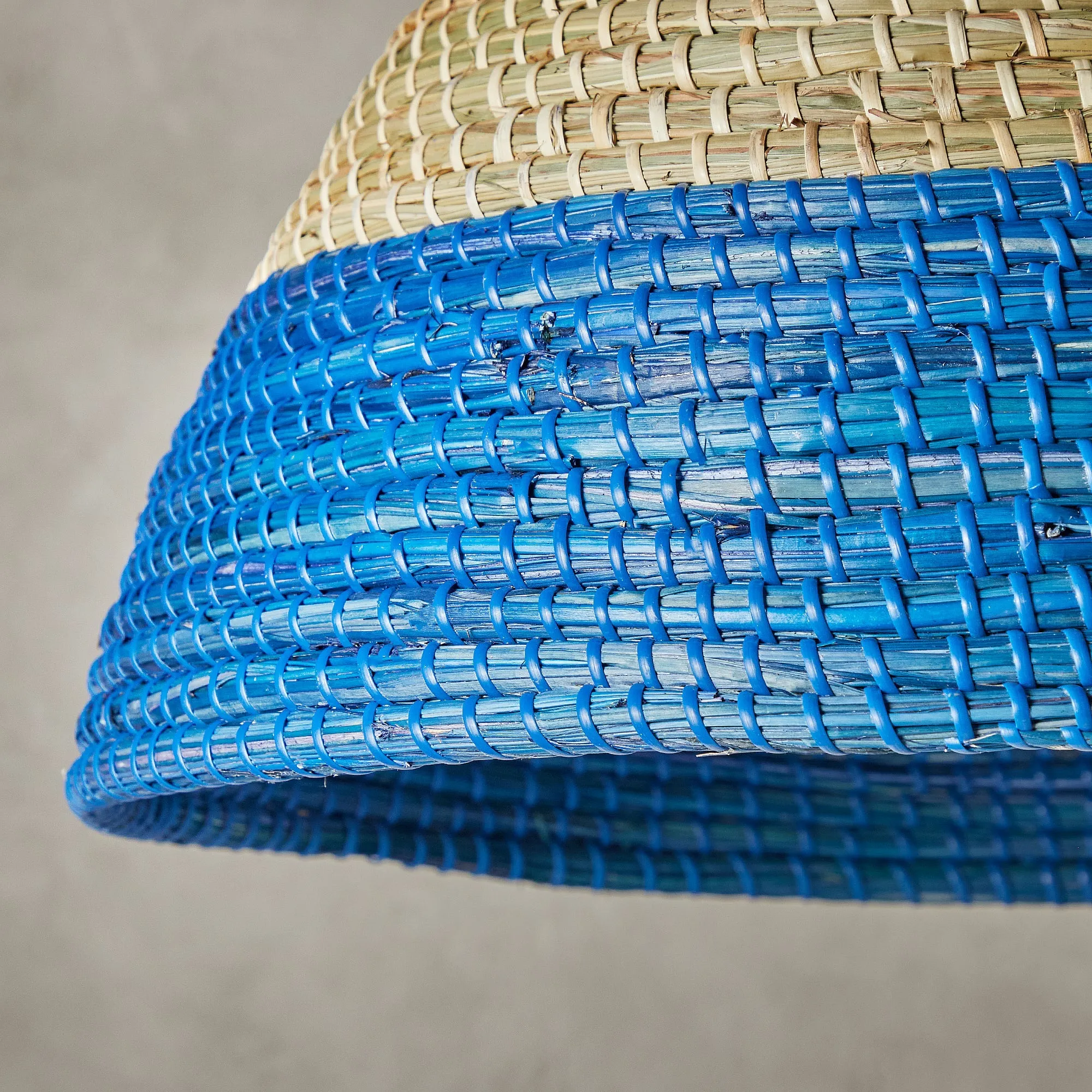 Barolo pendant shade in natural seagrass with turquoise stripe