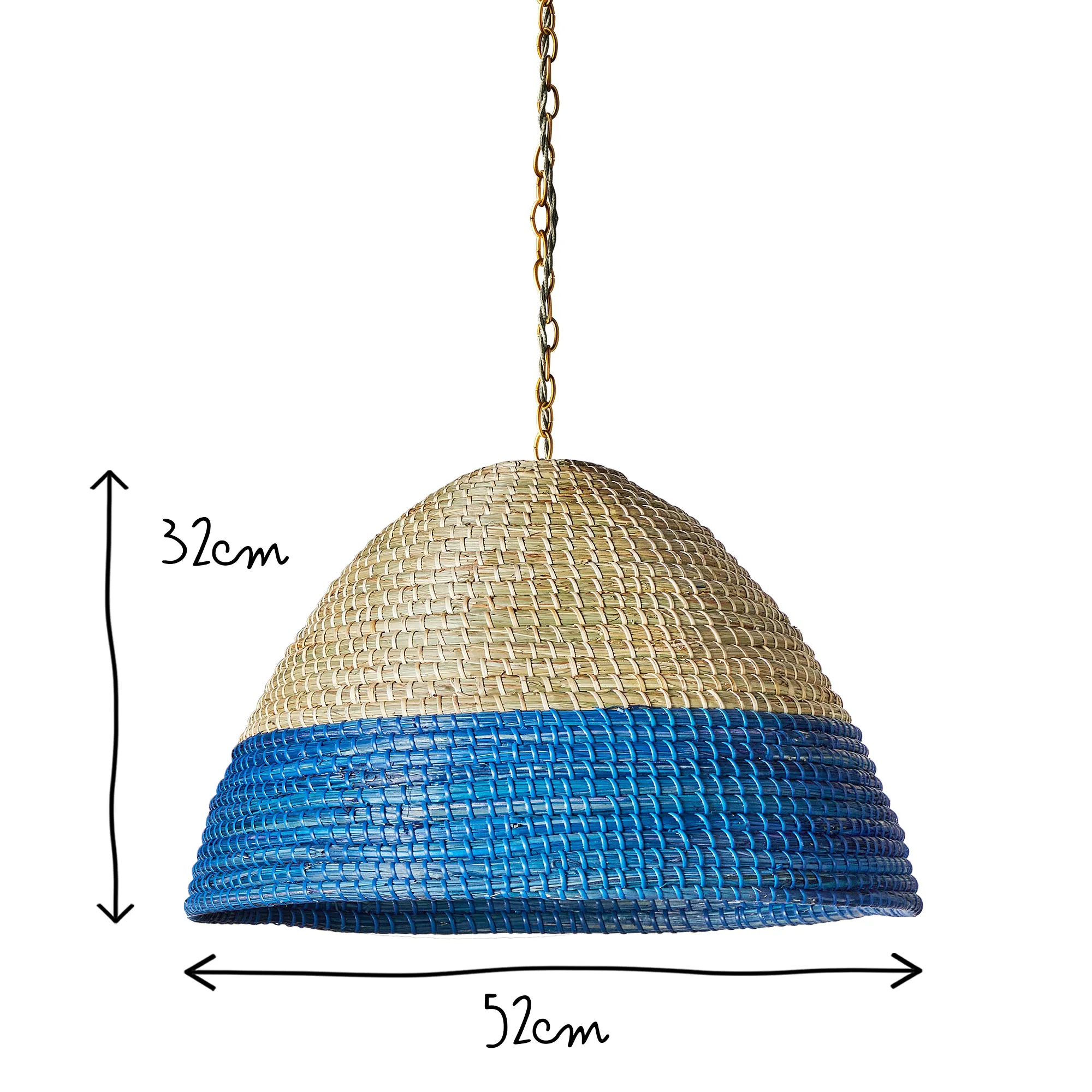 Barolo pendant shade in natural seagrass with turquoise stripe
