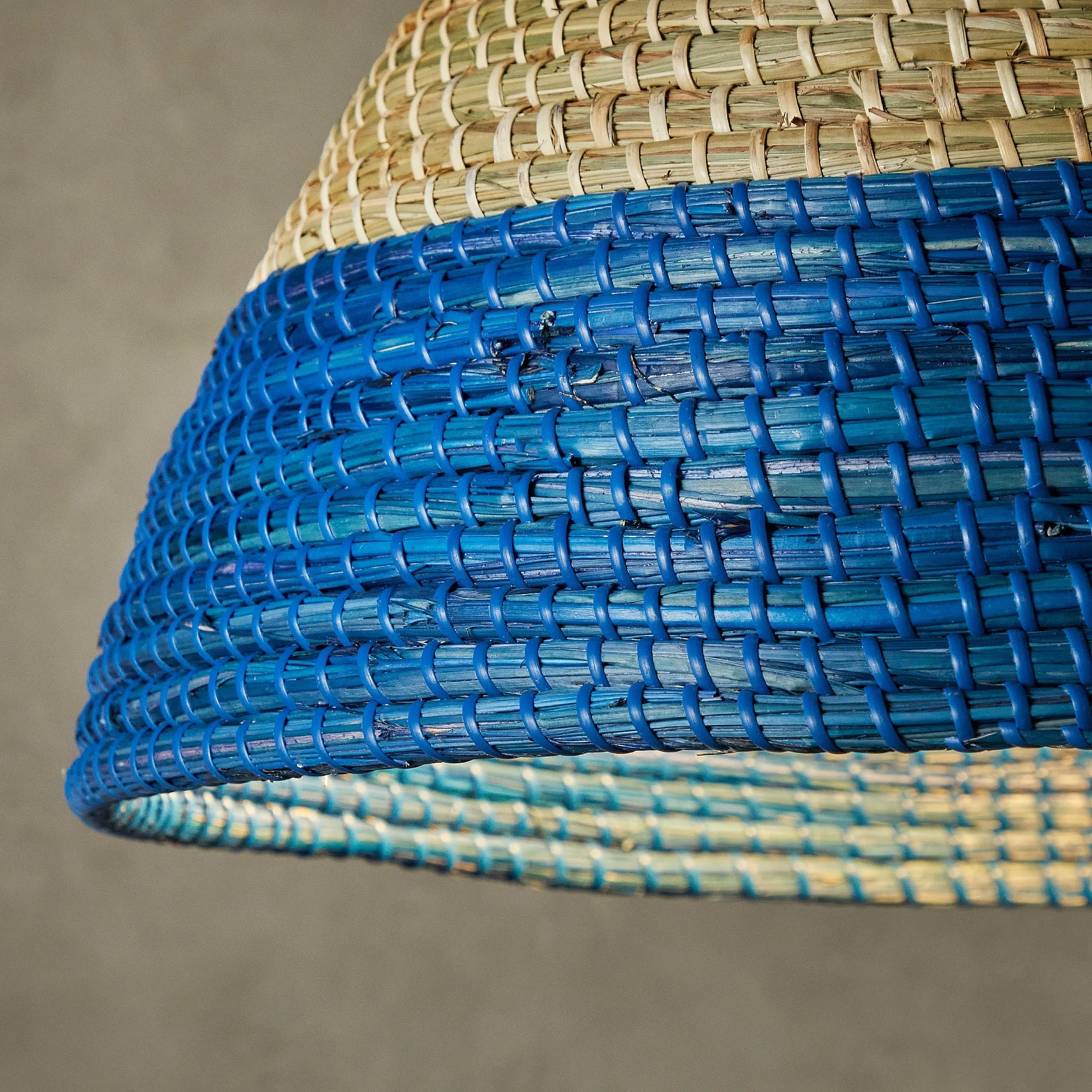 Barolo pendant shade in natural seagrass with turquoise stripe