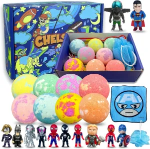 Bath Bombs for Kids with Surprise Kids Toys Inside, 8 Pcs Superhero Organic Bath Bombs Fizzies for Kids, Kids Safe Handmade Fizzy and Bubbly Balls Easter Gift Set, Birthday Gifts for Boys Girls