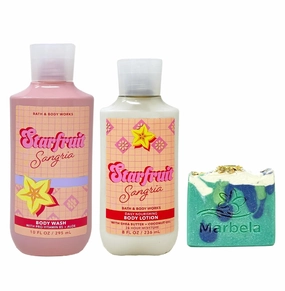 Bath & Body Works Starfruit Sangria Body Wash and Body Lotion Duo Set with an Aloe Vera Bar Soap - Full Size