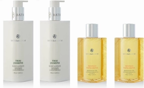 Bath and Bloom Jasmine Body Lotion and Mango Tangerine Massage Oil Set.