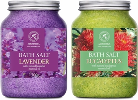 Bath Sea Salt Set 2х46Oz - Bath Salt Lavender & Eucalyptus - Natural Lavender Essential Oil - Eucalyptus Essential Oil - Aromatherapy - Relaxing - Calming - Body Care - Beauty - Bathing - Spa