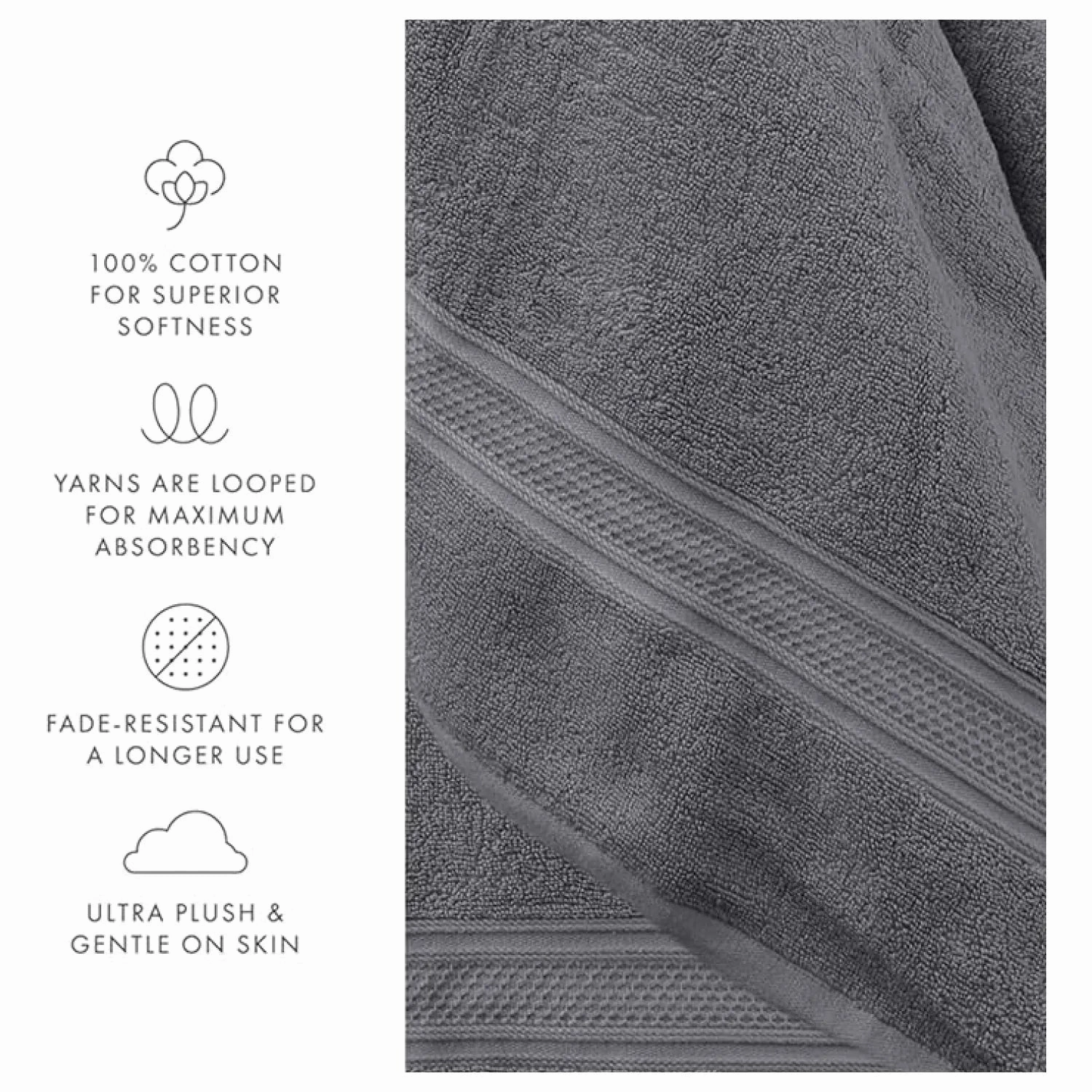 Bath Towels Set, 600 GSM & 100% Cotton, High Quality, Quick Drying, Highly Absorbent Thick and Soft Towels