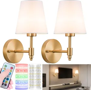 Battery Operated Wall Sconces Set Of Two, Wireless Battery Wall Light With 10000mAh RGB Rechargeable Magnetic Bulb, Rechargeable Wall Sconce With Remote Control For Bedroom, No Electrician Required