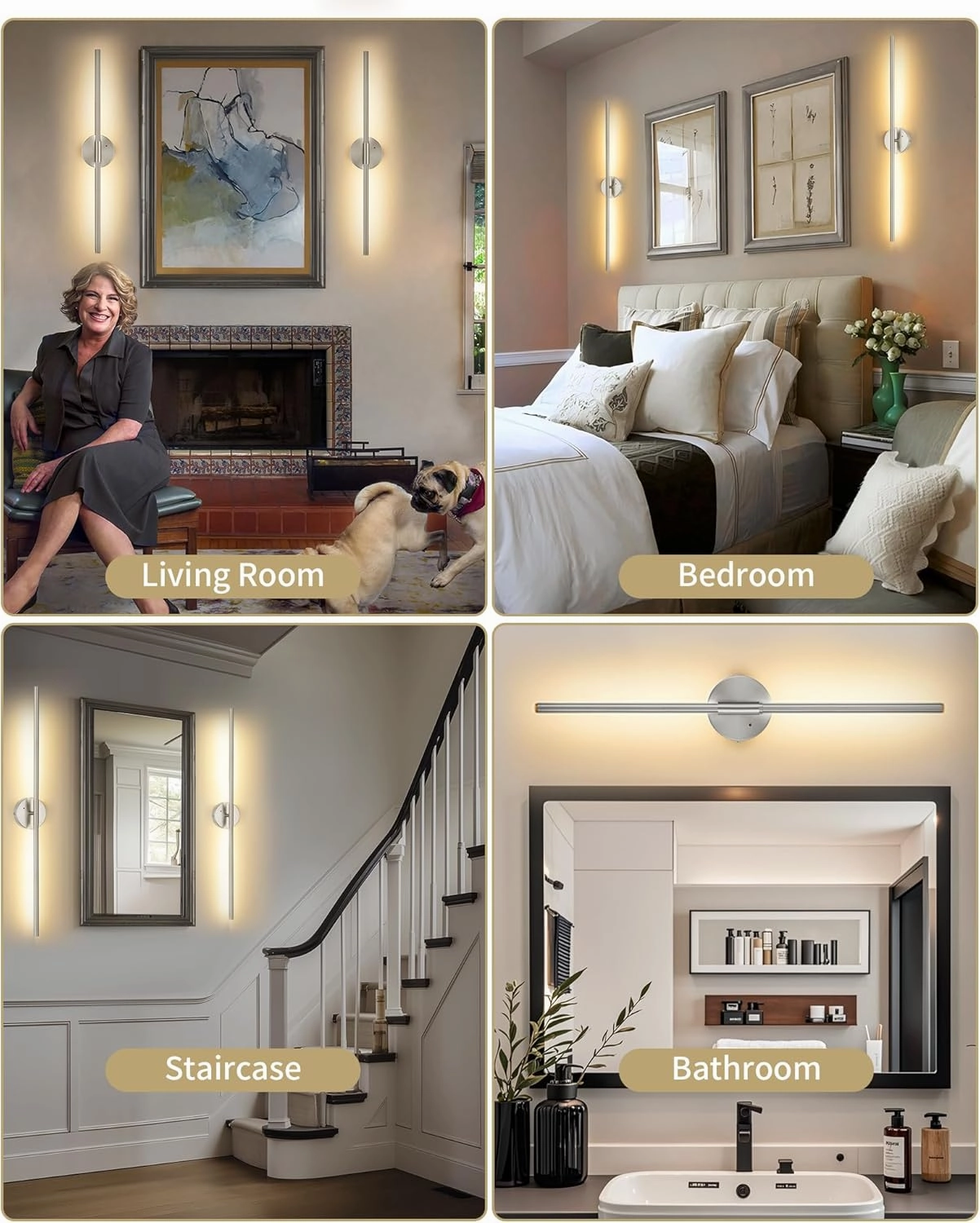 Battery Operated Wall Sconce Set of 2, 24 Inch Wireless Rechargeable Wall Lights with Remote Control, 350° Rotate Dimmable 3000K-6000K LED Wall Lamps with Timer for Living Room, Bedroom, Sand Nickel