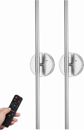 Battery Operated Wall Sconce Set of 2, 24 Inch Wireless Rechargeable Wall Lights with Remote Control, 350° Rotate Dimmable 3000K-6000K LED Wall Lamps with Timer for Living Room, Bedroom, Sand Nickel