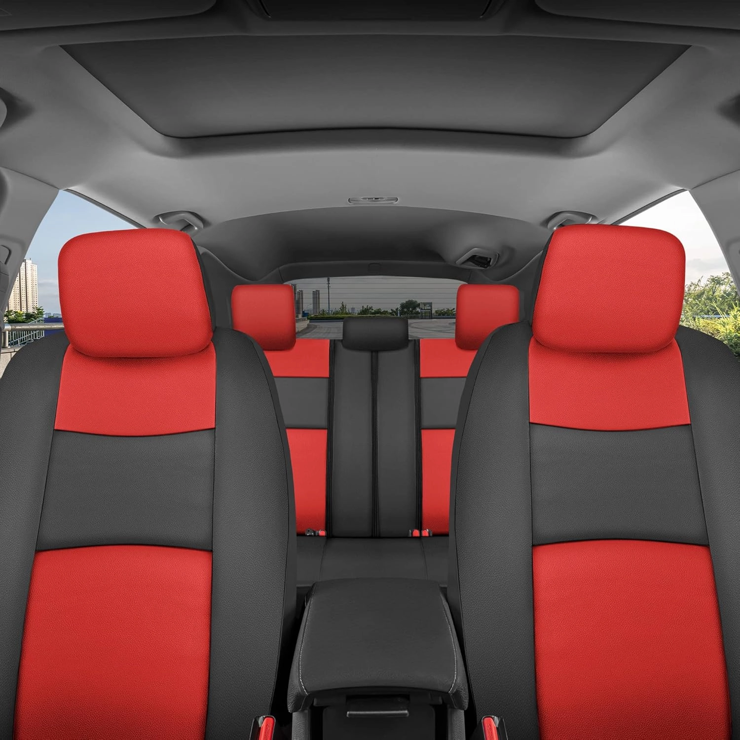 BDk Faux Leather Car Seat Cover Full Set - Front & Rear Split Bench Red Seat Covers for SUV & Truck Seat Covers, Airbag Compatible - Interior Protective Seat Covers for Car Seats & Car Accessories