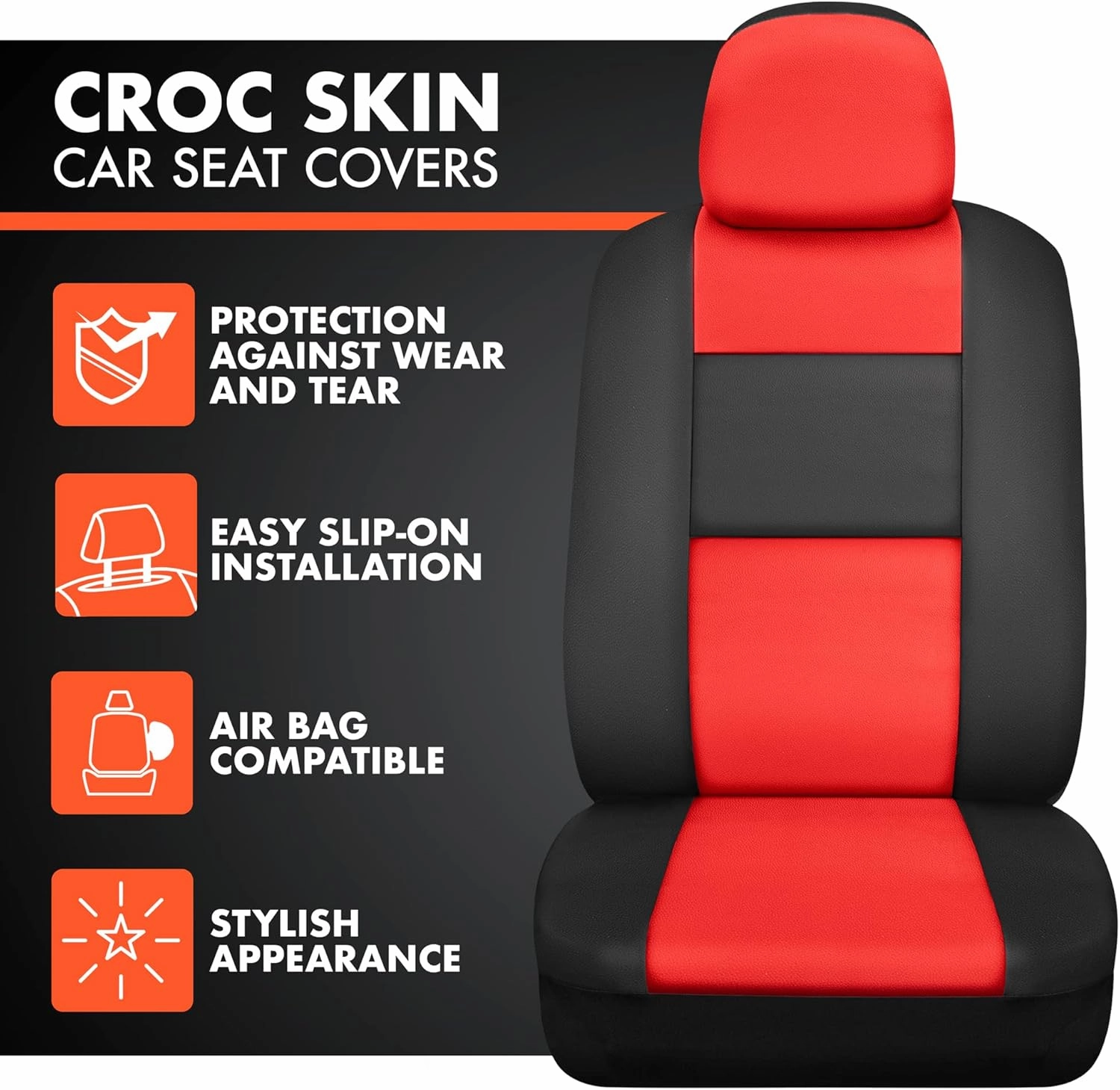 BDk Faux Leather Car Seat Cover Full Set - Front & Rear Split Bench Red Seat Covers for SUV & Truck Seat Covers, Airbag Compatible - Interior Protective Seat Covers for Car Seats & Car Accessories