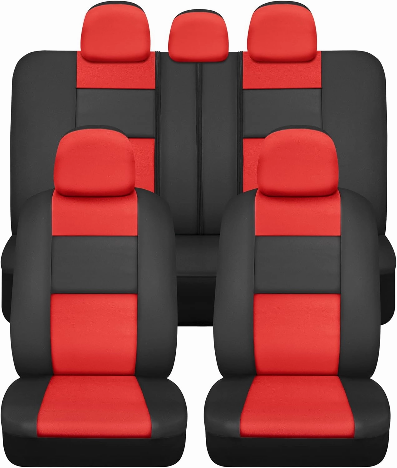 BDk Faux Leather Car Seat Cover Full Set - Front & Rear Split Bench Red Seat Covers for SUV & Truck Seat Covers, Airbag Compatible - Interior Protective Seat Covers for Car Seats & Car Accessories
