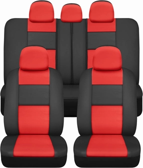 BDk Faux Leather Car Seat Cover Full Set - Front & Rear Split Bench Red Seat Covers for SUV & Truck Seat Covers, Airbag Compatible - Interior Protective Seat Covers for Car Seats & Car Accessories