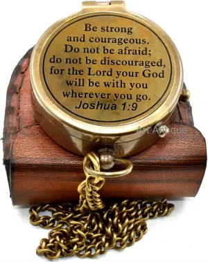 Be Strong and Courageous Bible-Joshua 1:9 Quote, Religious Gift Pocket Compass Inspirational Quote Best Graduation Day Gift Loving Gift Companion Compass Beptism Gift Hiking Compass