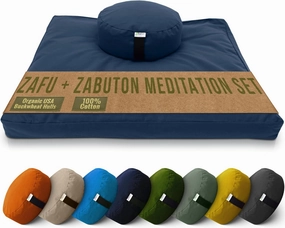 Bean Products Meditation Cushion Mat Set - Zafu Floor Pillow Organic Buckwheat Pillow   Cotton Filled Zabuton Prayer Pad - Meditation Pillow Yoga Knee Pad - Made in USA - 14" Round or 18" Oval