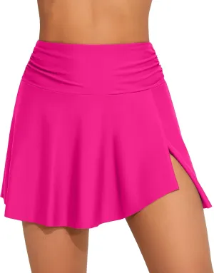 beautyin Women's High Waisted Ruched Swim Skirt Split Tummy Control Tankini Swimsuit Bathing Suit Bottoms with Pocket