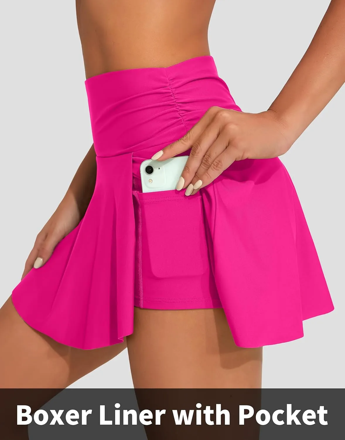 beautyin Women's High Waisted Ruched Swim Skirt Split Tummy Control Tankini Swimsuit Bathing Suit Bottoms with Pocket