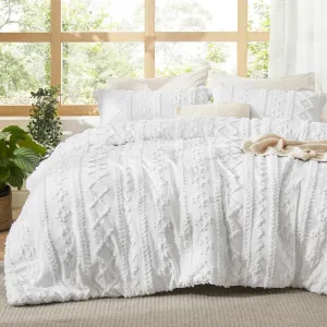 Bedsure Tufted Boho Comforter Set Queen Size - Bright White Boho Bed Set, GentleSoft™ 3 Pieces Farmhouse Shabby Chic Embroidery Bedding, Gifts for Woman, Soft Jacquard Queen Comforter for All Seasons