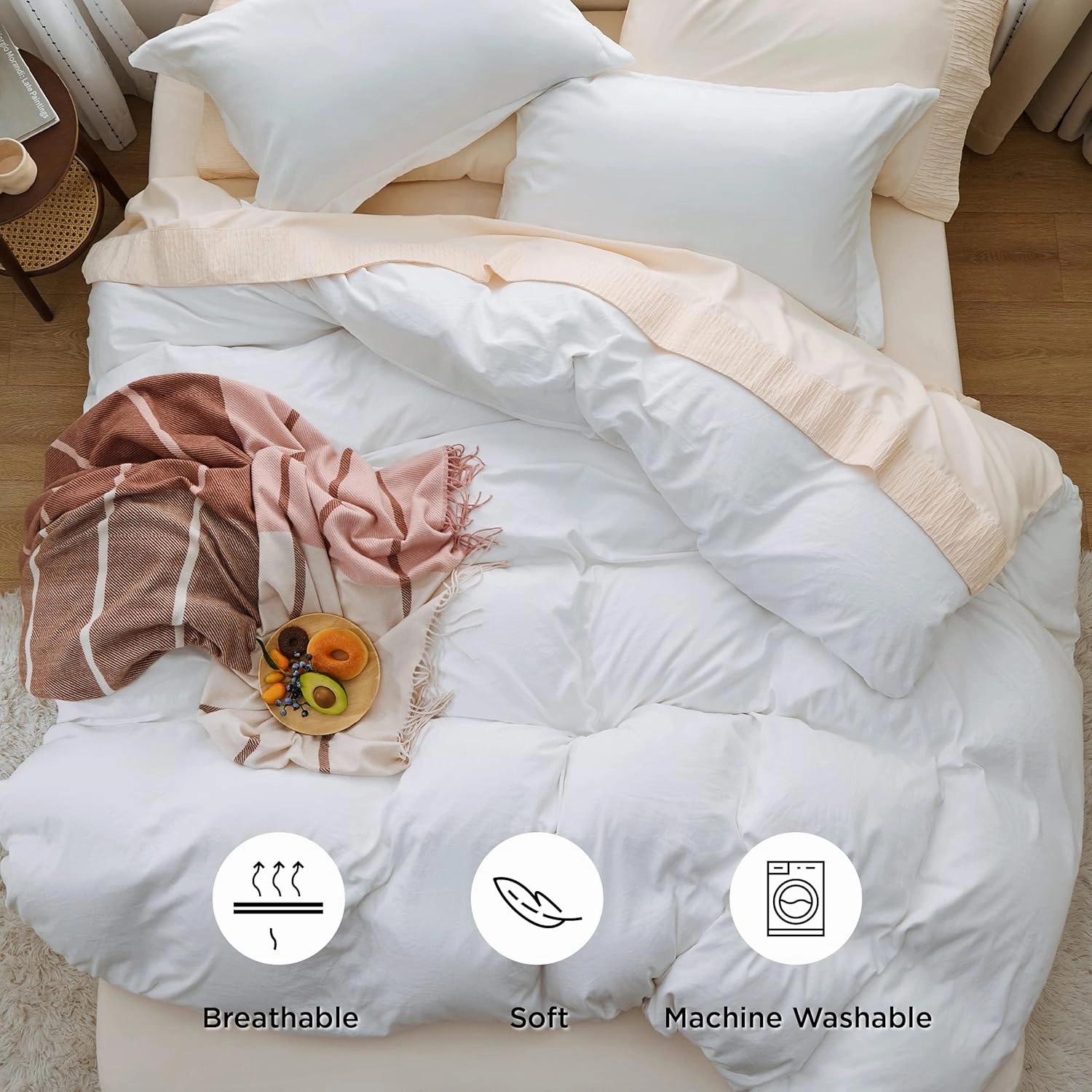 Bedsure White Duvet Cover King Size - 3 Pieces Prewashed Extra Soft Bedding Set, Includes 1 Duvet Cover 104x90 Inches with Zipper Closure & 2 Pillow Shams, Comforter Not Included