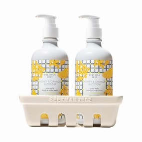 Beekman 1802 Hand Wash & Lotion Ceramic Caddy Set, Honey & Orange Blossom - Scented - 12.5 oz Each - Deeply Cleanses & Hydrates Dry Hands - With Goat Milk - Good for Sensitive Skin - Cruelty Free