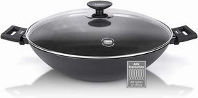 Berndes Alu Induction Wok with Lid 36 cm, 6.4 Liter, Forged Aluminium