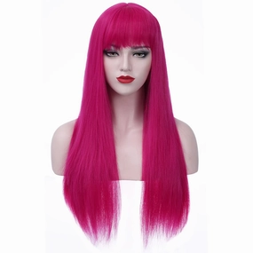 BERON Hot Pink Wigs Straight Long Hair Wigs with Bangs Women Fashion Heat Resistant Synthetic Natural Looking Wig for Cosplay Party or Daily Use