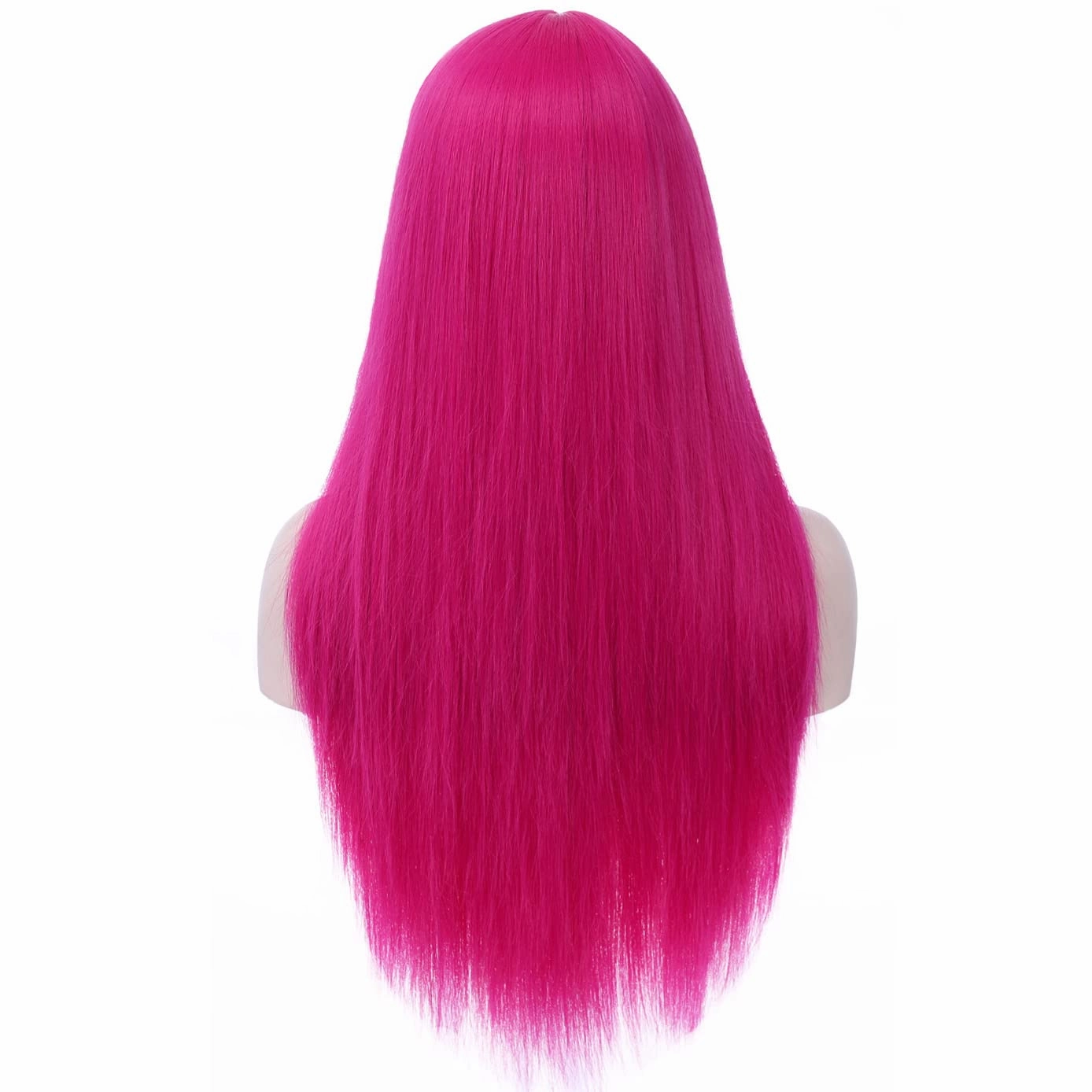 BERON Hot Pink Wigs Straight Long Hair Wigs with Bangs Women Fashion Heat Resistant Synthetic Natural Looking Wig for Cosplay Party or Daily Use
