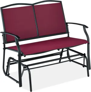 Best Choice Products 2-Person Outdoor Patio Swing Glider Steel Bench Loveseat Rocker for Deck, Porch w/Textilene Fabric, Steel Frame - Burgundy/Black