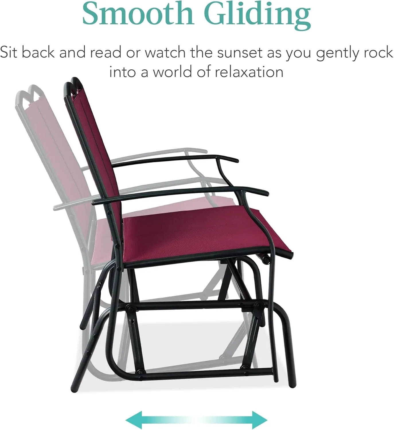 Best Choice Products 2-Person Outdoor Patio Swing Glider Steel Bench Loveseat Rocker for Deck, Porch w/Textilene Fabric, Steel Frame - Burgundy/Black