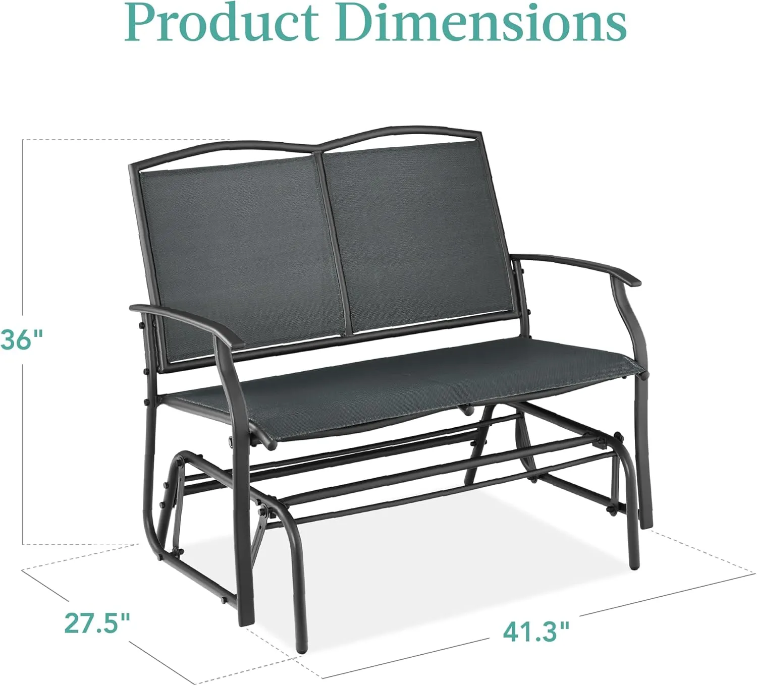 Best Choice Products 2-Person Outdoor Patio Swing Glider Steel Bench Loveseat Rocker for Deck, Porch w/Textilene Fabric, Steel Frame - Dark Gray