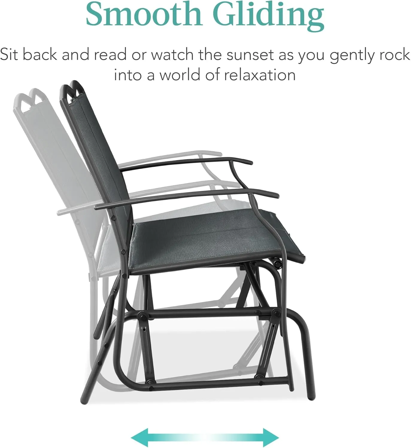 Best Choice Products 2-Person Outdoor Patio Swing Glider Steel Bench Loveseat Rocker for Deck, Porch w/Textilene Fabric, Steel Frame - Dark Gray