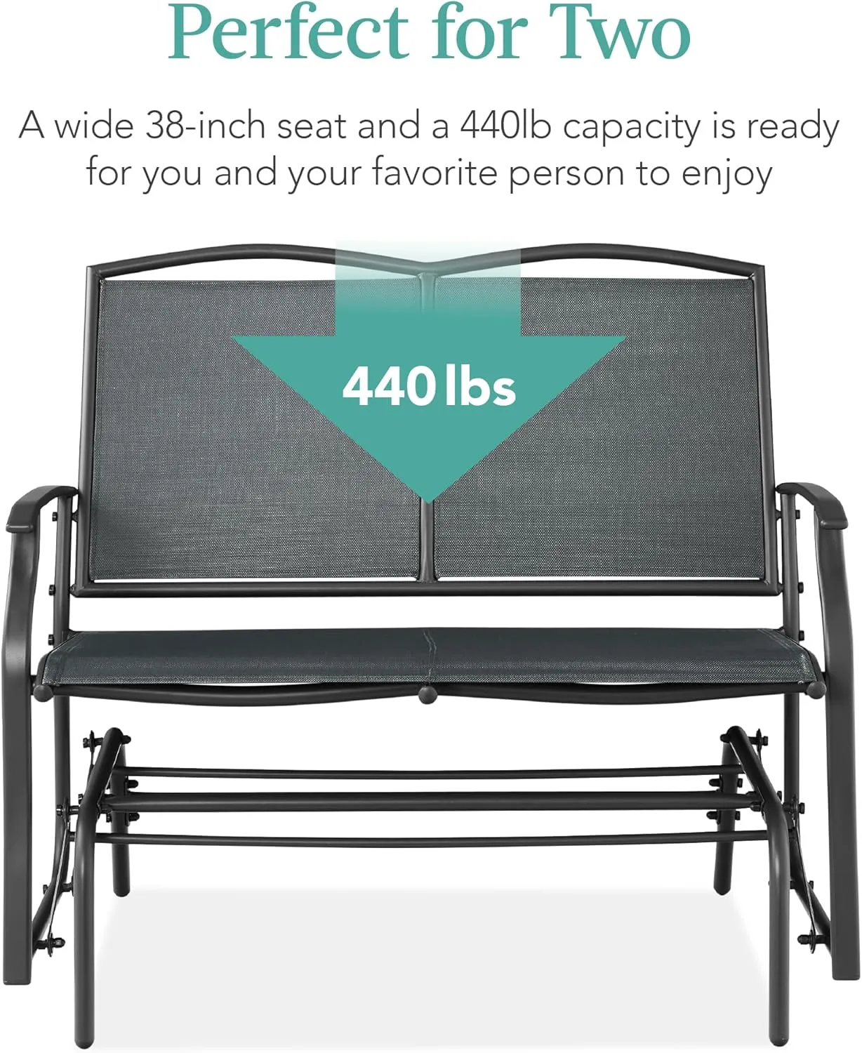Best Choice Products 2-Person Outdoor Patio Swing Glider Steel Bench Loveseat Rocker for Deck, Porch w/Textilene Fabric, Steel Frame - Dark Gray