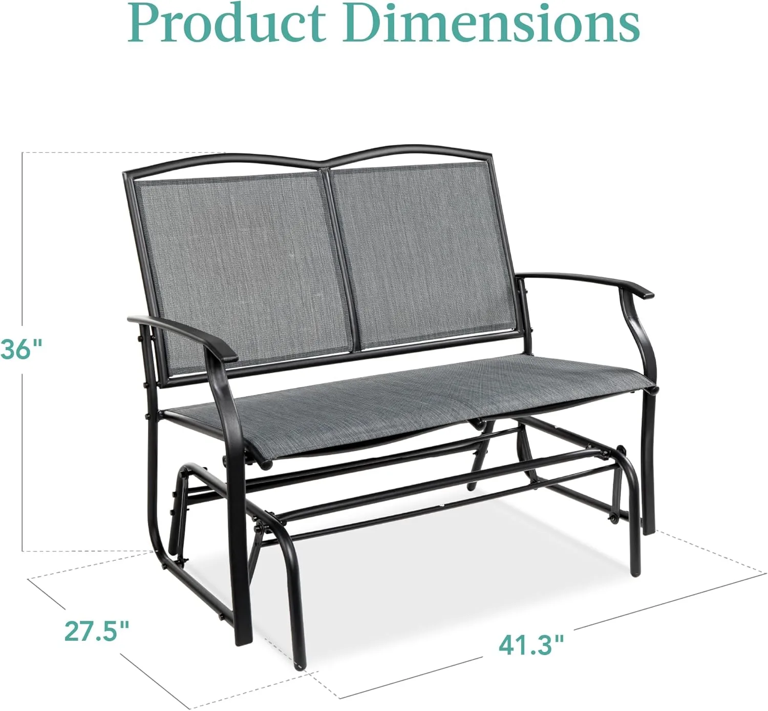 Best Choice Products 2-Person Outdoor Patio Swing Glider Steel Bench Loveseat Rocker for Deck, Porch w/Textilene Fabric, Steel Frame - Gray