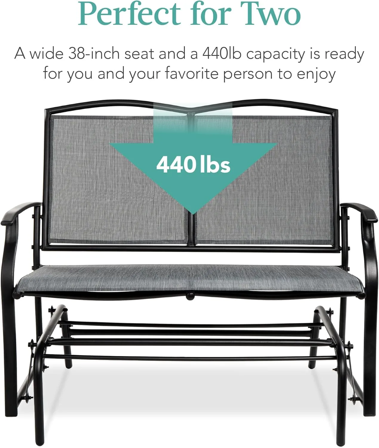 Best Choice Products 2-Person Outdoor Patio Swing Glider Steel Bench Loveseat Rocker for Deck, Porch w/Textilene Fabric, Steel Frame - Gray