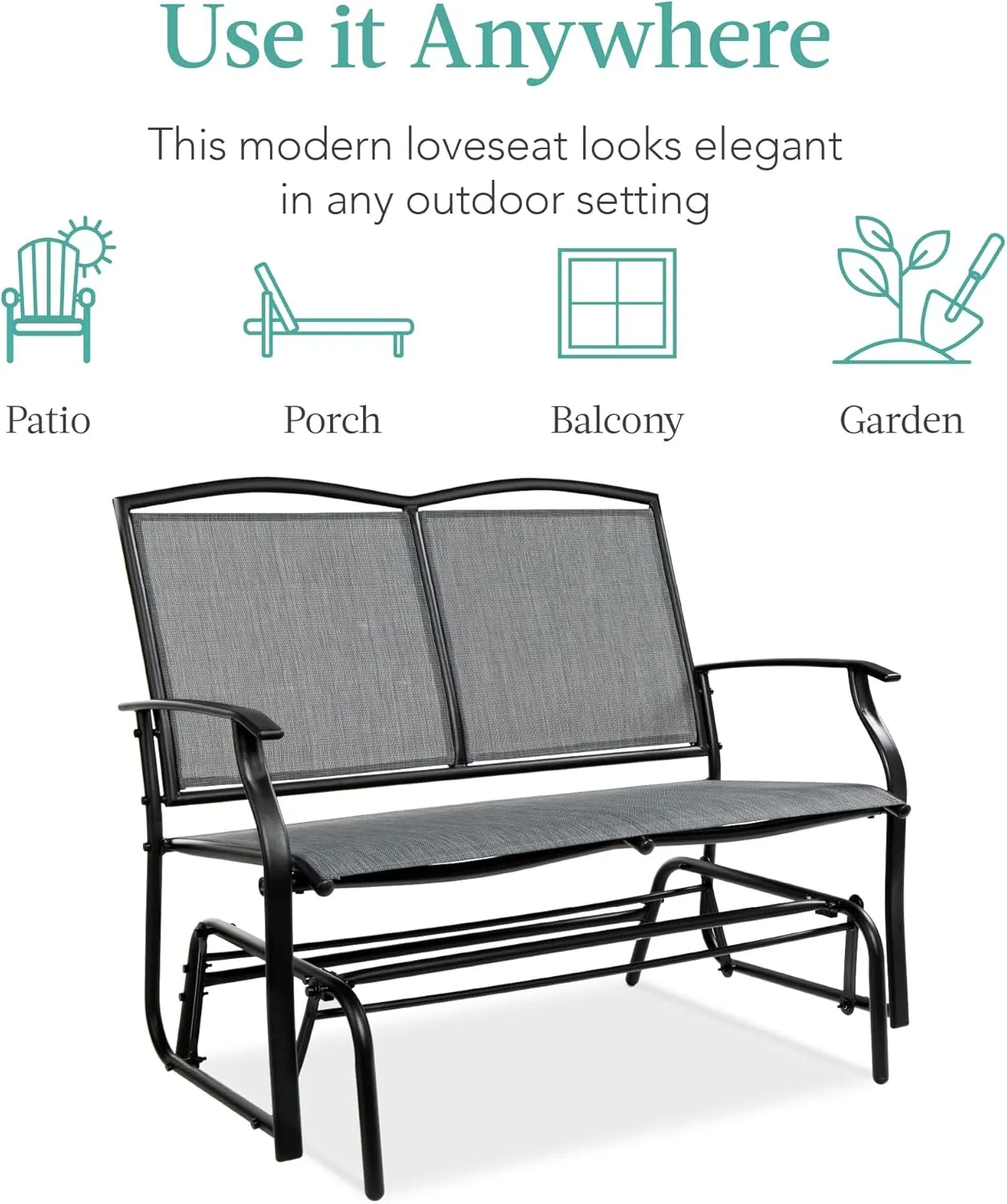 Best Choice Products 2-Person Outdoor Patio Swing Glider Steel Bench Loveseat Rocker for Deck, Porch w/Textilene Fabric, Steel Frame - Gray