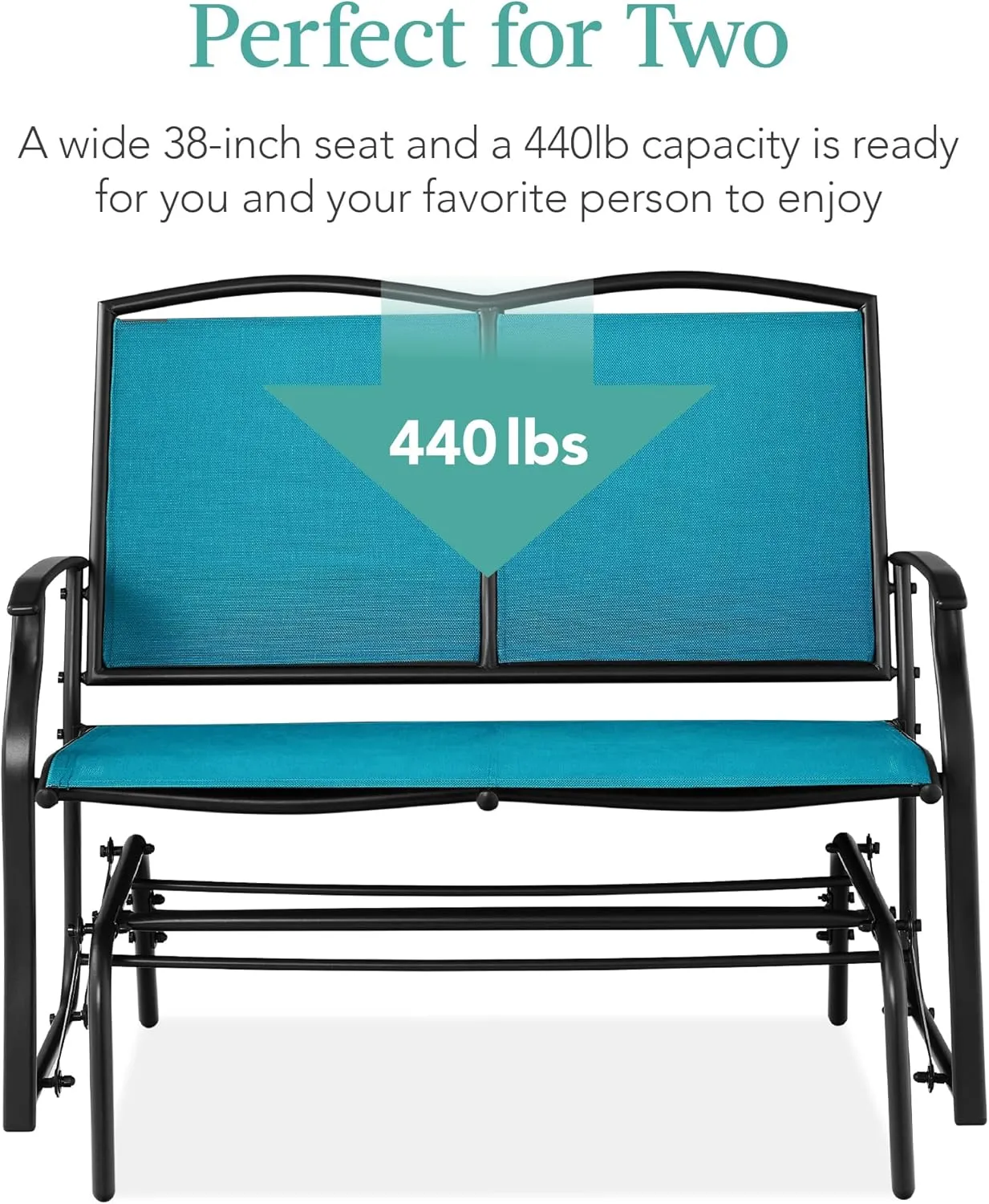Best Choice Products 2-Person Outdoor Patio Swing Glider Steel Bench Loveseat Rocker for Deck, Porch w/Textilene Fabric, Steel Frame - Peacock Blue/Black