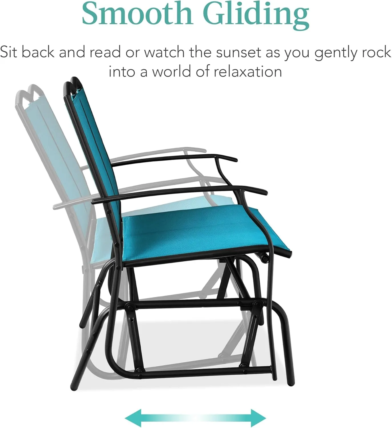 Best Choice Products 2-Person Outdoor Patio Swing Glider Steel Bench Loveseat Rocker for Deck, Porch w/Textilene Fabric, Steel Frame - Peacock Blue/Black