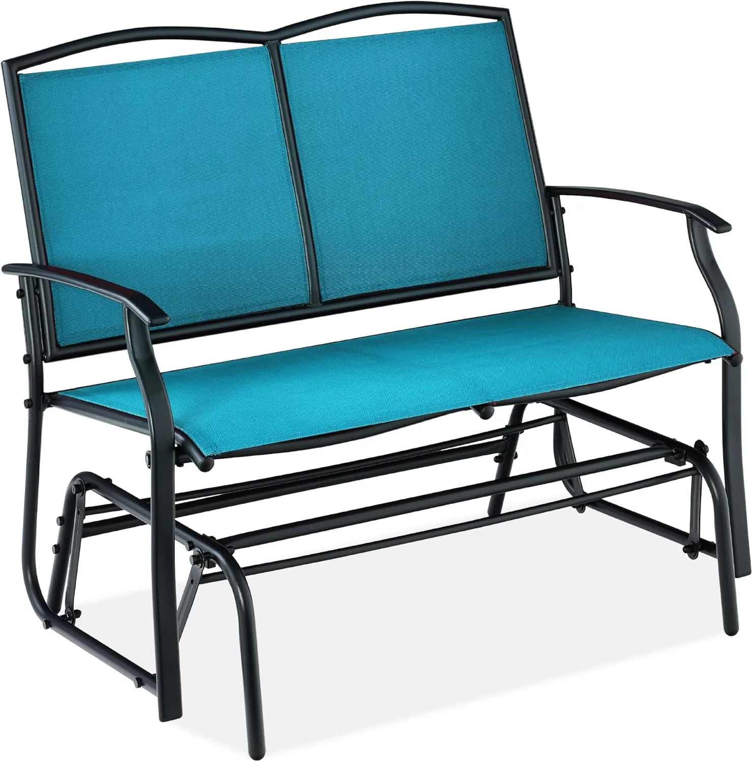 Best Choice Products 2-Person Outdoor Patio Swing Glider Steel Bench Loveseat Rocker for Deck, Porch w/Textilene Fabric, Steel Frame - Peacock Blue/Black