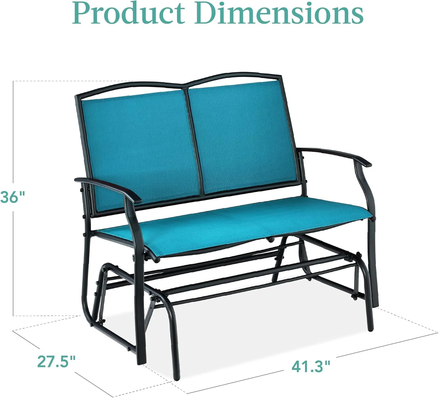 Best Choice Products 2-Person Outdoor Patio Swing Glider Steel Bench Loveseat Rocker for Deck, Porch w/Textilene Fabric, Steel Frame - Peacock Blue/Black
