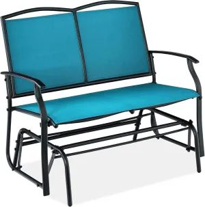 Best Choice Products 2-Person Outdoor Patio Swing Glider Steel Bench Loveseat Rocker for Deck, Porch w/Textilene Fabric, Steel Frame - Peacock Blue/Black