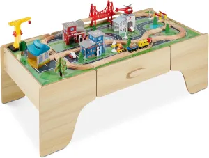 Best Choice Products Large 50in 35-Piece Train Table, Multipurpose Wooden Toy Activity Playset for Children w/Tracks, Reversible Top - Natural
