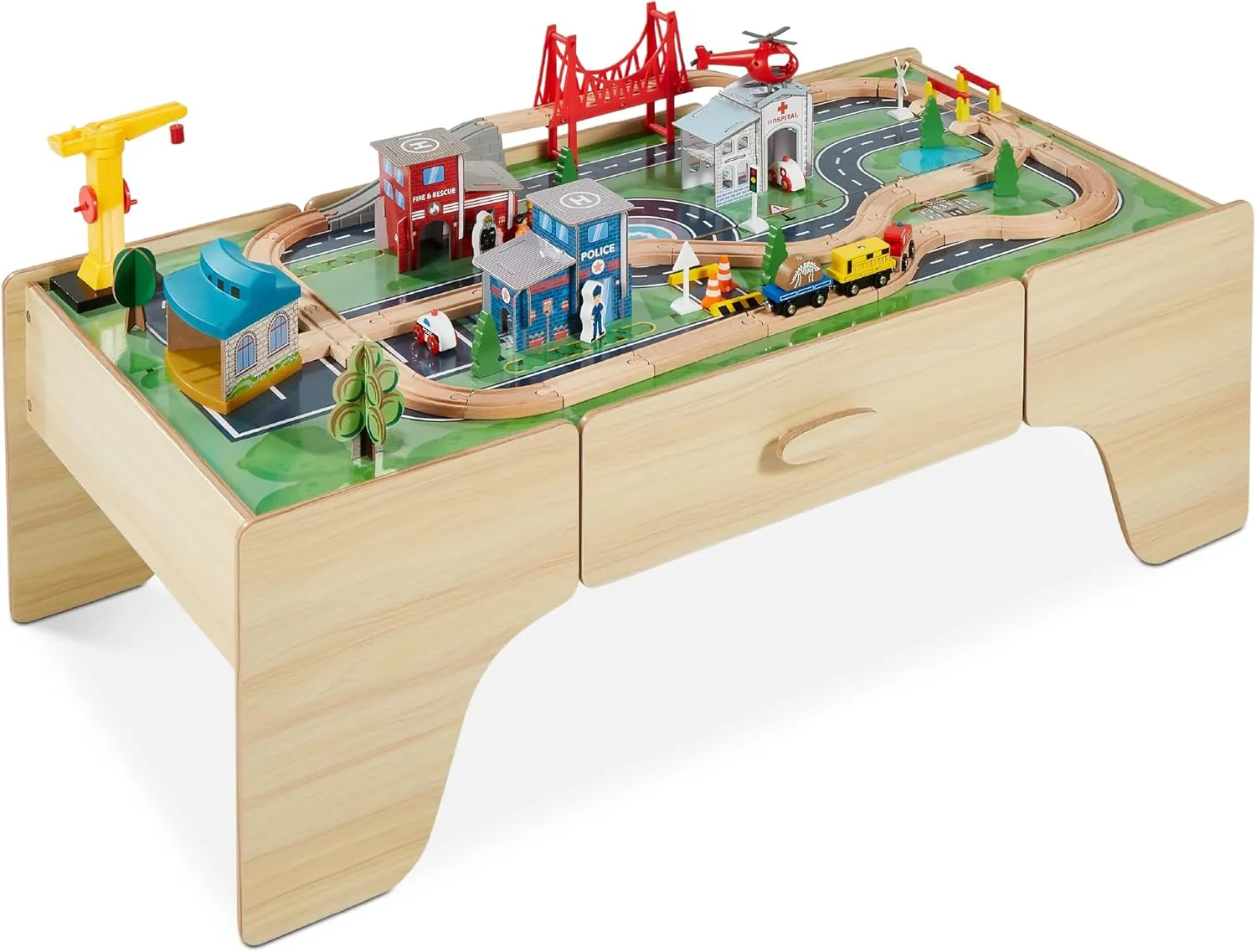 Best Choice Products Large 50in 35-Piece Train Table, Multipurpose Wooden Toy Activity Playset for Children w/Tracks, Reversible Top - Natural