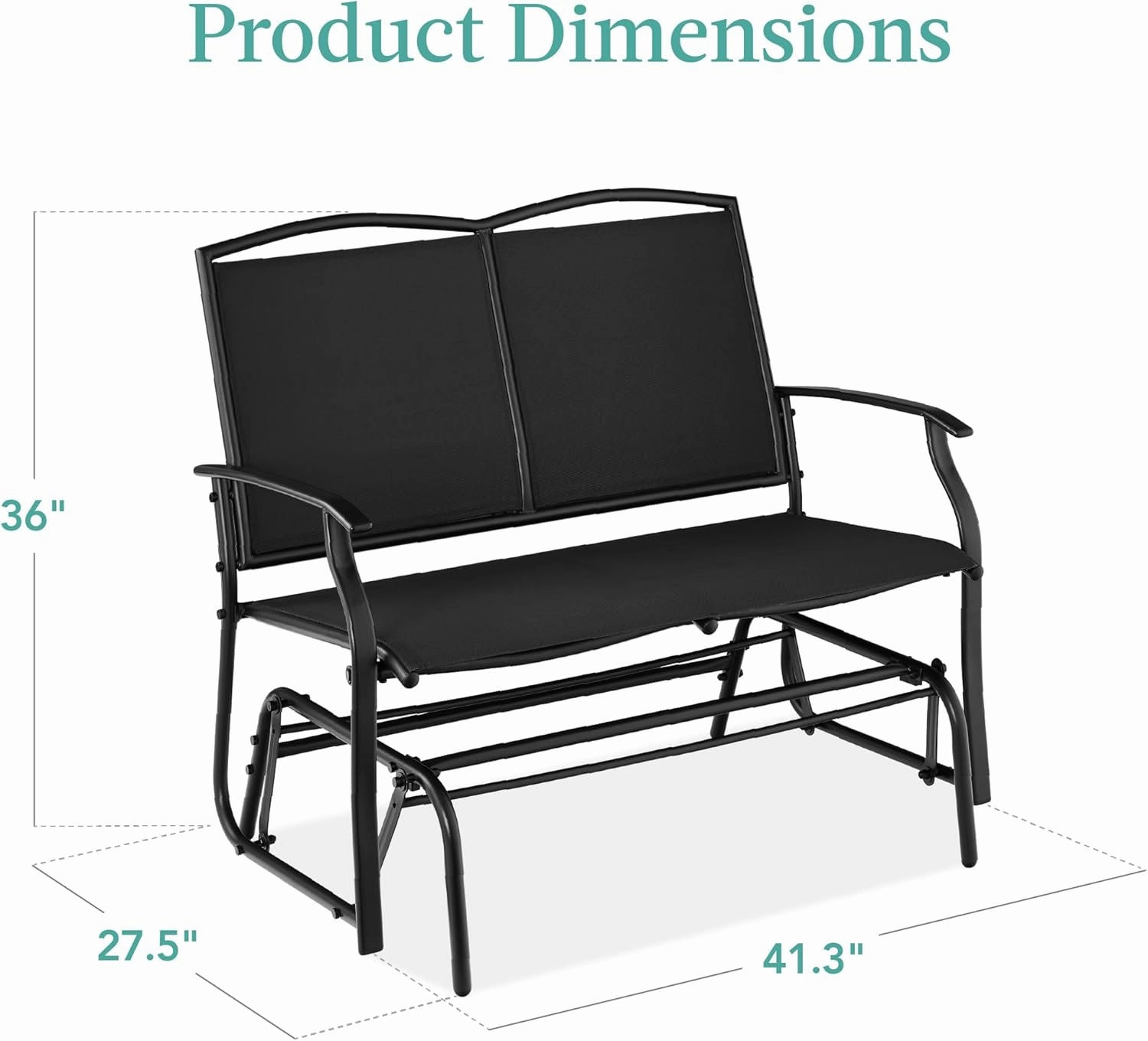Best Choice Products 2-Person Outdoor Patio Swing Glider Steel Bench Loveseat Rocker for Deck, Porch w/Textilene Fabric, Steel Frame - Black