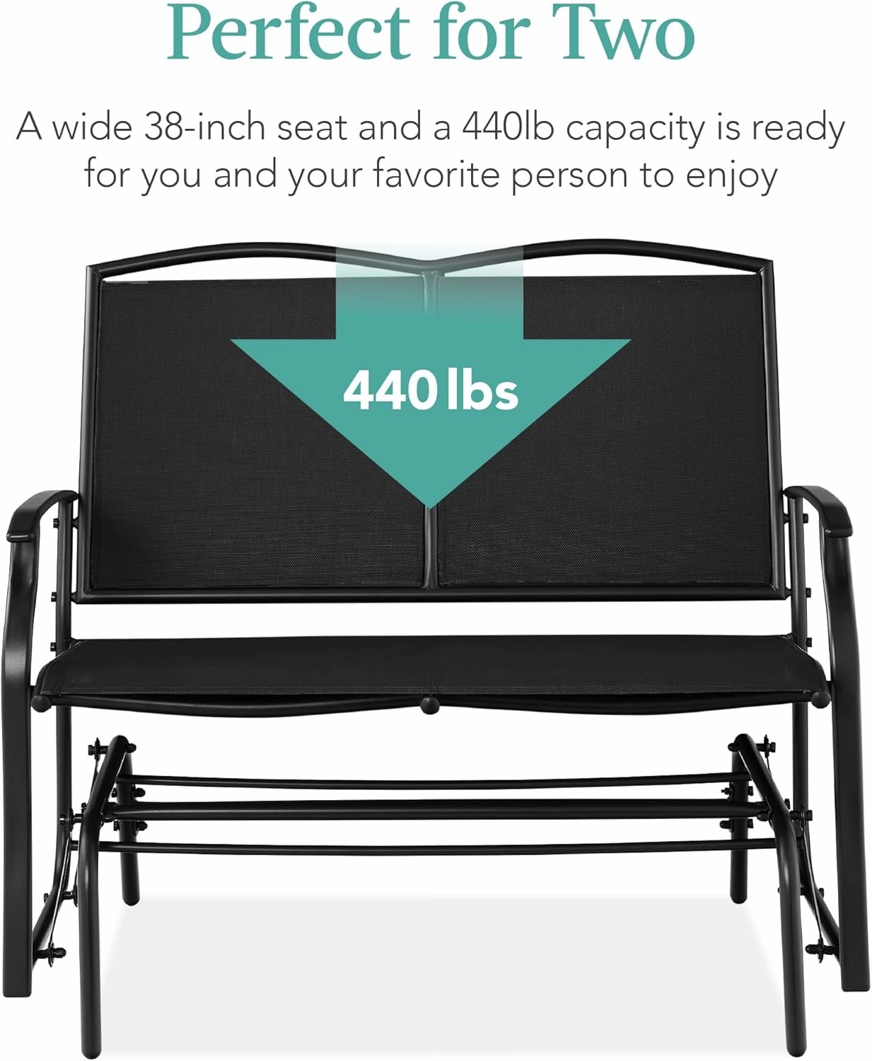 Best Choice Products 2-Person Outdoor Patio Swing Glider Steel Bench Loveseat Rocker for Deck, Porch w/Textilene Fabric, Steel Frame - Black